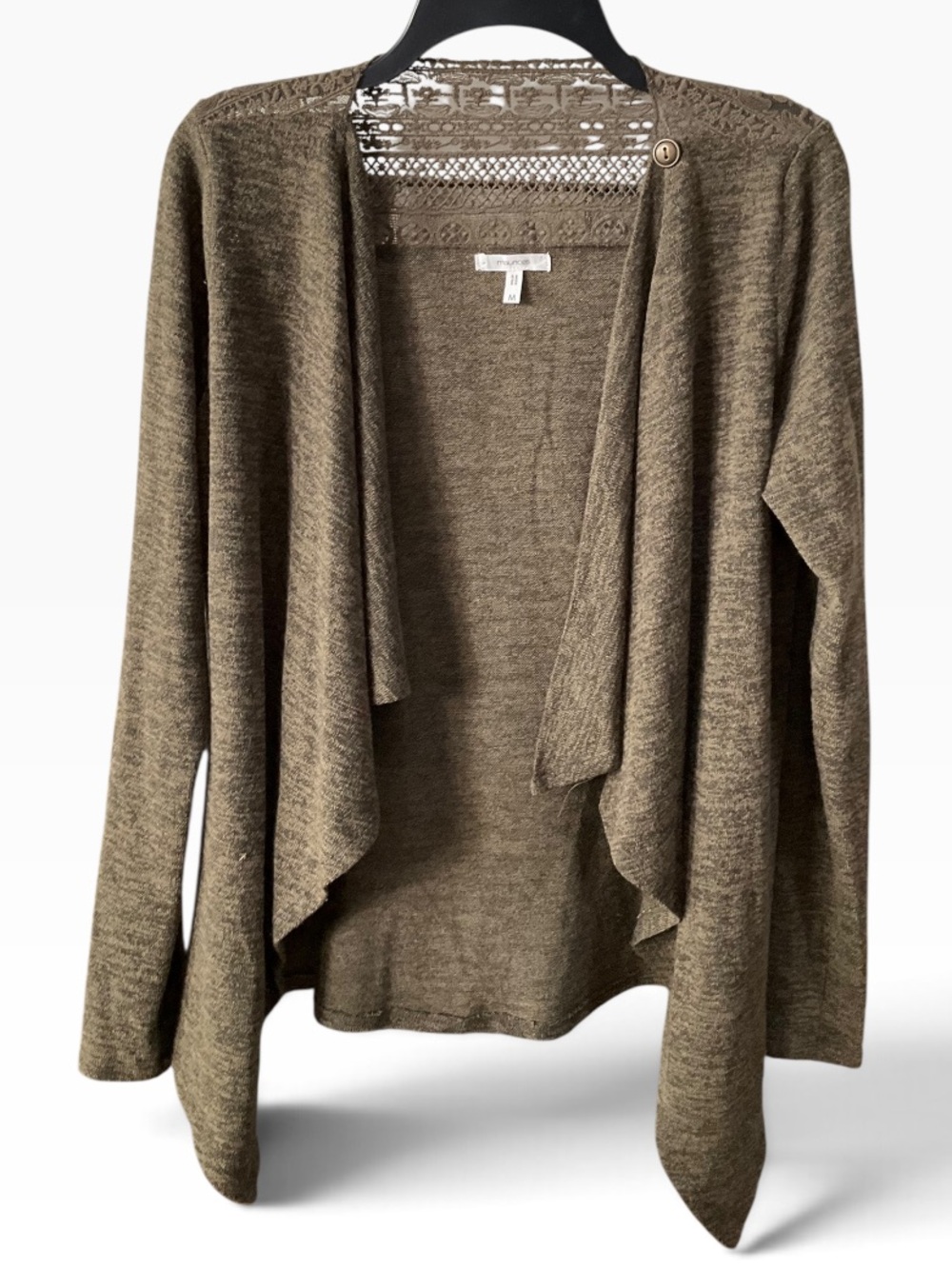 Maurices Olive Green Open Draped Cardigan Size Medium EUC